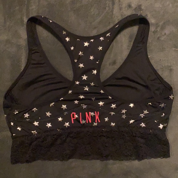 PINK sports bra, size medium, black with silver stars with HOT pink writing - Picture 2 of 2